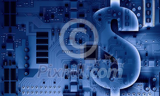 Background image with system motherboard concept and dollar sign