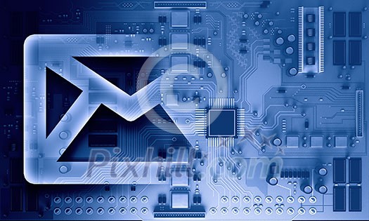 Background image with system motherboard concept and email symbol Background image with system motherboard concept and email symbol