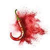 red hot chili peppers with red powder explosion isolated on white