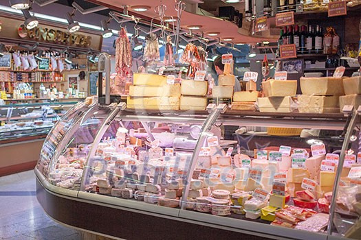 Cheese stall at the market in Barcelona, Spain Cheese stall at the market in Barcelona, Spain