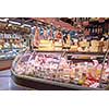 Cheese stall at the market in Barcelona, Spain