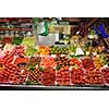 Vegetable market in Barcelona. Fresh vegetables like tomatoesand pepper. Fresh organic food.Traditional market.