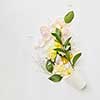 Top view of bouquet of flowers represented in pot isolated on white background. Blank space may be used for noting your ideas, emotions, etc.