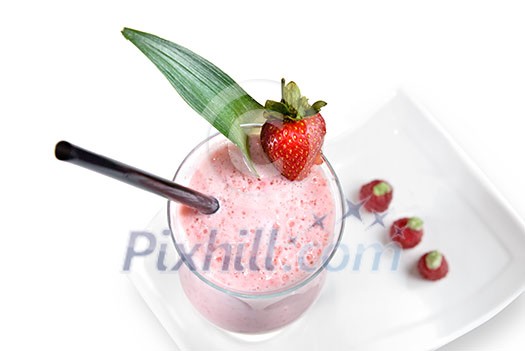 strawberry milkshake isolated on white