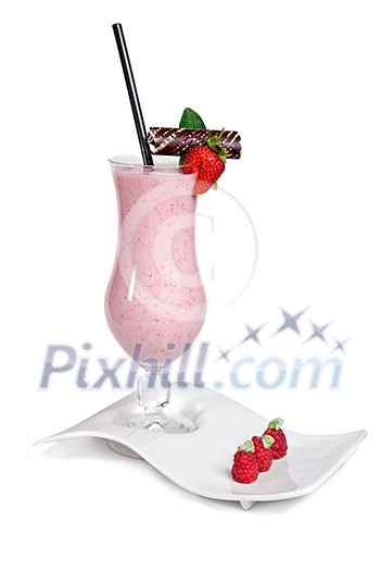 strawberry milkshake isolated on white