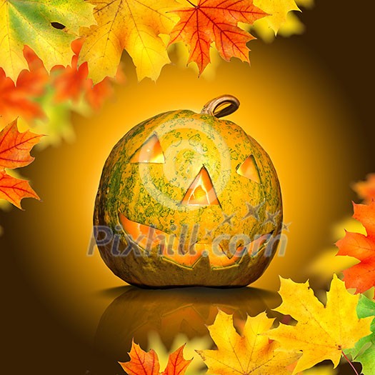 halloween pumpkin with leaves halloween pumpkin with leaves