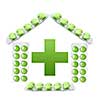 House from packs of green tablets and cross isolated on white