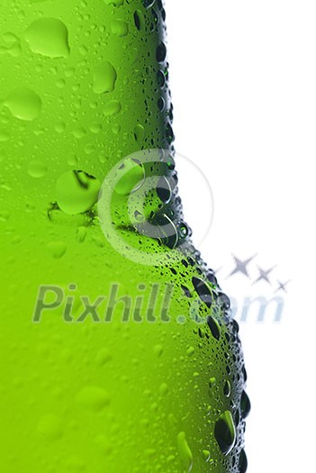 Green beer bottle with water drops isolated on white Green beer bottle with water drops isolated on white