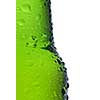 Green beer bottle with water drops isolated on white