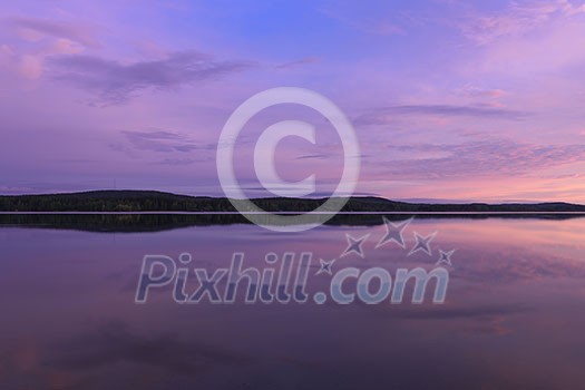 Colorful lake scenery in summernight