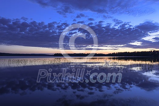 Colorful lake scenery in summer night