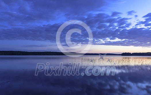 Colorful lake scenery in summer night