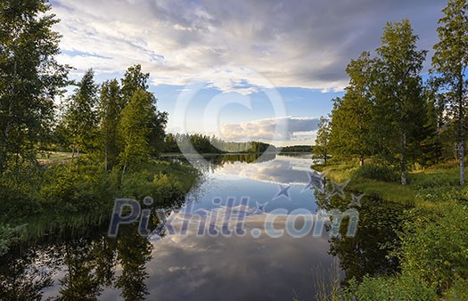 Peaceful lake scenery in summer