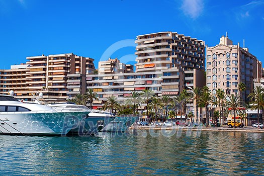 Beautiful view of Port de Soller, bay of Majorca island, Spain Medierranean Sea.