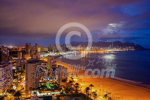 A panoramic view of the tourist hub Benidorm at dawn