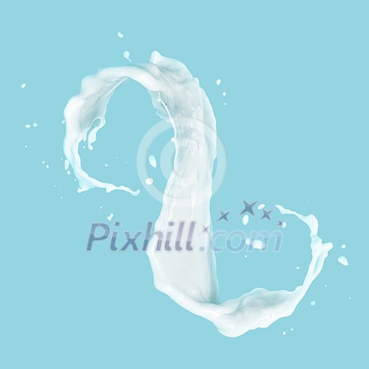Splash of white fat milk as design element on blue background Splash of white fat milk as design element on blue background