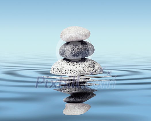 Zen stones in water with reflection - peace balance meditation relaxation concept Zen stones in water with reflection - peace balance meditation relaxation concept