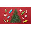 Christmas card with pine needles and Christmas cookies