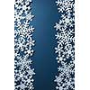 Christmas postcard with white snowflakes on blue background.