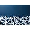 border of white snowflakes on a blue background. Christmas card