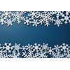 Christmas blue background with white snowflakes. Christmas postcard