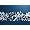 Christmas blue background with white snowflakes. Christmas postcard