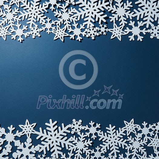 Border of white Christmas snowflakes. Preparation for Christmas card Border of white Christmas snowflakes. Preparation for Christmas card