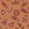 brown background with homemade various shaped christmas gingerbread cookies