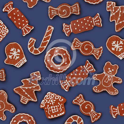 homemade various christmas gingerbread cookies on a blue background homemade various christmas gingerbread cookies on a blue background