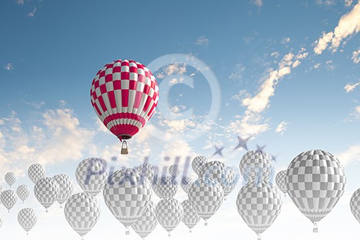 Conceptual image with balloons flying high in sky Conceptual image with balloons flying high in sky