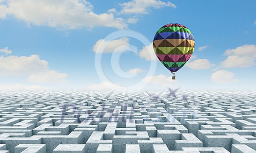 Conceptual image with balloons flying high in sky Conceptual image with balloons flying high in sky