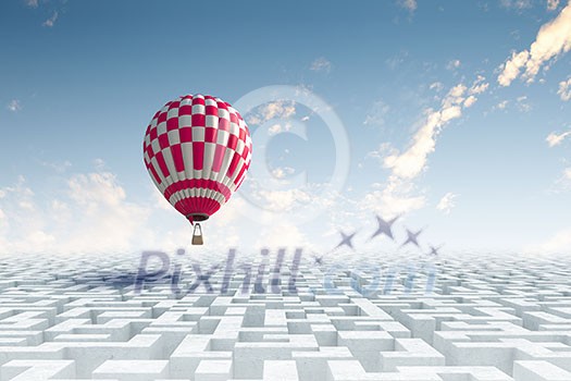 Conceptual image with balloons flying high in sky Conceptual image with balloons flying high in sky