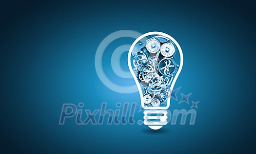 Conceptual image of light bulb with cogwheels inside Conceptual image of light bulb with cogwheels inside