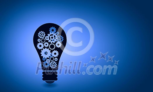 Conceptual image of light bulb with cogwheels inside Conceptual image of light bulb with cogwheels inside