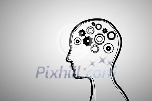 Silhouette of human head with gears instead of brain Silhouette of human head with gears instead of brain