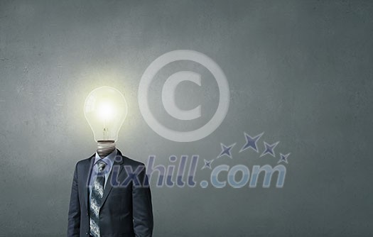 Idea concept with businessman and light bulb instead of his head Idea concept with businessman and light bulb instead of his head