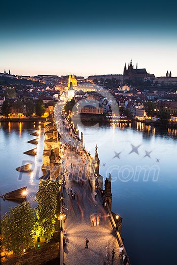 View of Vltava river with Charles bridge in Prague, Czech republic