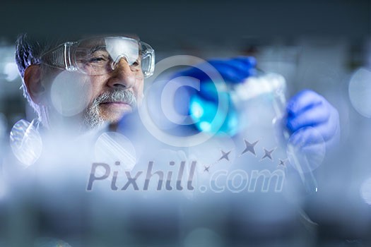 Senior male researcher carrying out scientific research in a lab (shallow DOF; color toned image) Senior male researcher carrying out scientific research in a lab (shallow DOF; color toned image)