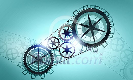 Mechanism of metal gears and cogwheels on blue background Mechanism of metal gears and cogwheels on blue background