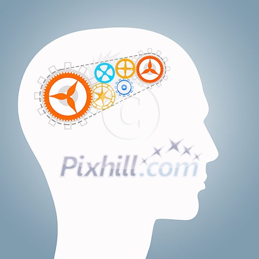 Silhouette of male head with gears in brain Silhouette of male head with gears in brain