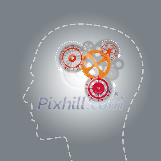 Silhouette of male head with gears in brain Silhouette of male head with gears in brain