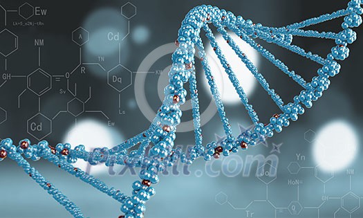 Biochemistry science concept with DNA molecules on blue background Biochemistry science concept with DNA molecules on blue background