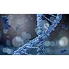 Biochemistry science concept with DNA molecules on blue background