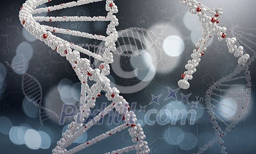 Biochemistry science concept with DNA molecules on blue background Biochemistry science concept with DNA molecules on blue background