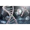Biochemistry science concept with DNA molecules on blue background