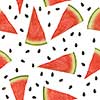 Seamless pattern watermelon pieces and seedson a white background