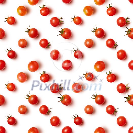 flat lay of beautiful trendy seamless pattern cherry tomato isolated on white