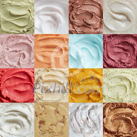 Colorful pattern of ice cream with different flavors