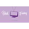 a label in shape of the television set or computer monitor made of cardboard on a purple background. calligraphic text is black Friday. The concept of sales