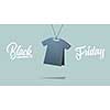 lable in shape t-shirt made of cardboard on a blue background.a Calligraphic text black Friday and sales concept